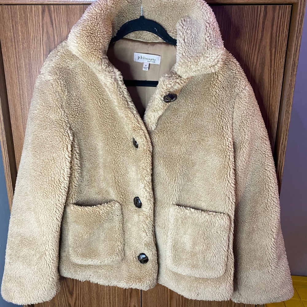 Philosophy Republic Clothing‎ Teddy Jacket Women Size S Tan Faux Fur Coat
